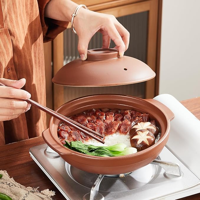 Unglazed Terracotta Ceramic Casserole Dish, Clay Pot, Earthen Pot Cookware with Lid for Dinner and Party, Stockpot for Rice Hot Pot, Stew, Bakeand Serve Oven Safe-Heat Resistant