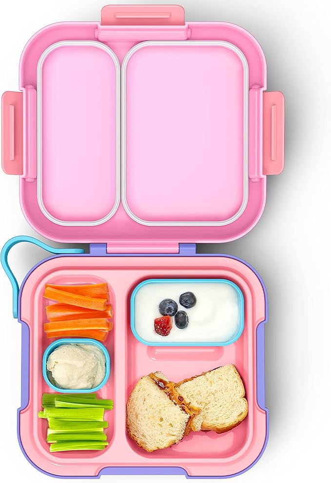ZOKU - Bento Box with Ice Pack, Lunch Box for Kids, Easy to Carry and Clean, Freezer Pack Keeps Food Fresh, Fits Any Snack or Meal, Leakproof (Neat Bento) (Pink)
