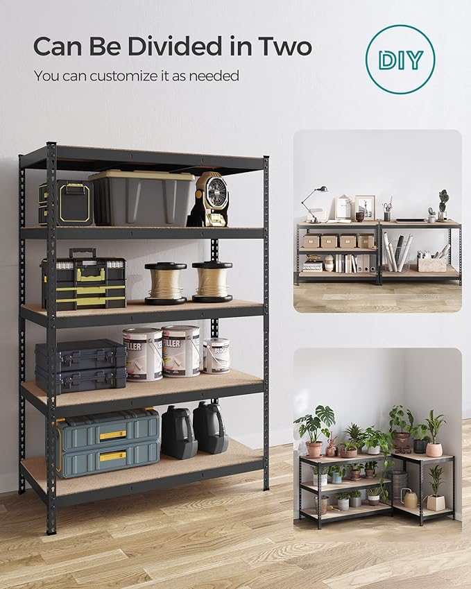 SONGMICS 5-Tier Storage Shelves, Load 2310 lb, Garage Storage, Boltless Assembly, Adjustable Shelving Unit, 23.6 x 47.2 x 70.9 Inches, for Study Shed Basement, Black and Natural Beige UGLR600B01