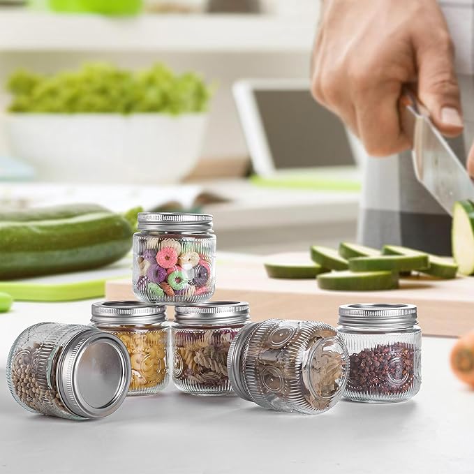 Amzcku 8 oz Vintage Mason Jars with Lids, Regular Mouth Canning Jar, Safe For Storage, Canning, Pickling, Preserving, Fermenting, DIY Crafts & Decor 12 Pack