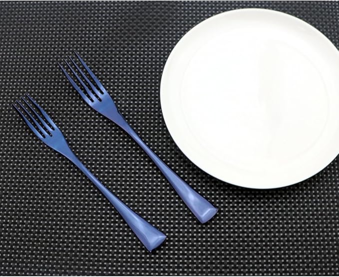 Flatware Set 18/10 Stainless Steel Mirror Polished Blue Cutlery - Silverware Utensil Set of Serrated Steak Knife Dinner Fork Knife Spoon Salad Fork Dessert Spoon,6 Piece Service for 1