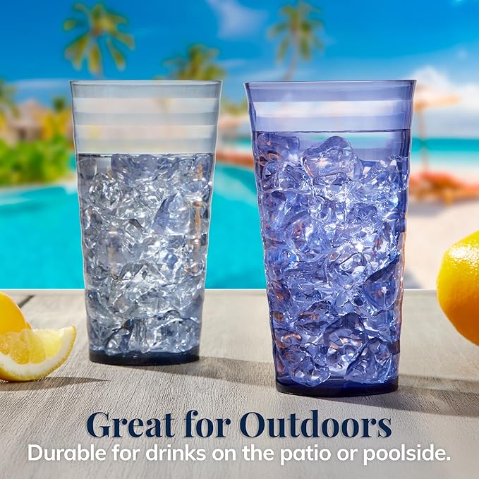US Acrylic Splash [Set of 16] 18 ounce Plastic Stackable Water Tumblers in 4 Coastal Colors Value Set of Drinking Cups, Reusable, BPA-free, Made in the USA, Top-rack Dishwasher Safe