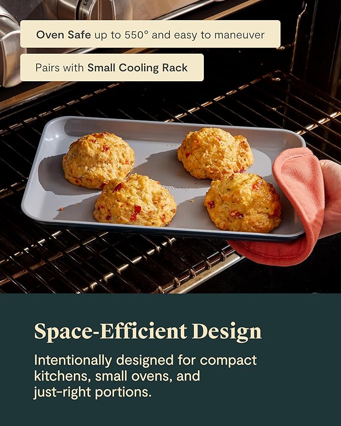Caraway Nonstick Ceramic Small Baking Sheet Duo (9x13”) – Non-Toxic, PTFE & PFOA Free – Oven Safe – Aluminized Steel Core – Mini Sheet Pan for Baking, Roasting & More - Cream