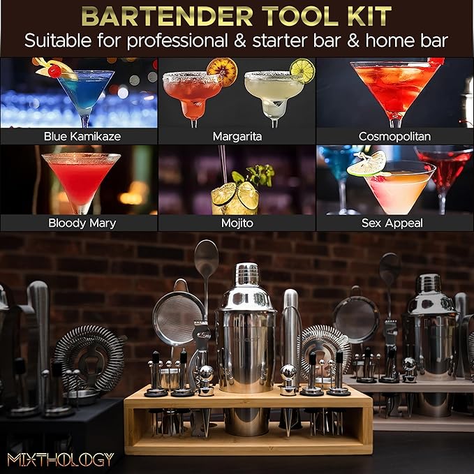 Mixology Bartender kit | 31 Piece Professional Bartender Set by Mixthology - bar Tools, Accessories, and bar Sets for The Home by Bartenders. Gift The Perfect Cocktail Shaker