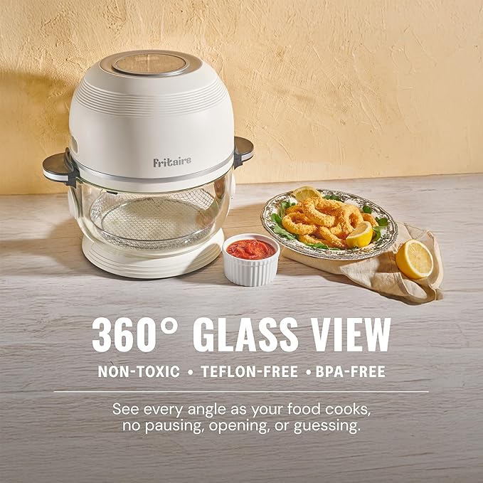 Non Toxic Air Fryer™ - Glass AirFryer 5 Quart w/ 360 Visibility, Self-Cleaning, 400F Vortex Air Fryer for Even Cooking, BPA-Free Teflon Free, 6-in-1 Functions, Rotisserie, Roast, Bake, Orange