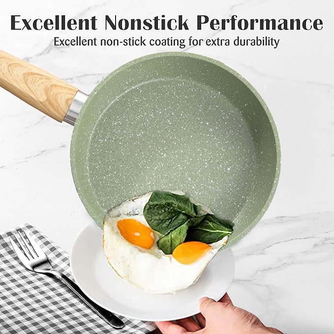 DishDelight Induction Pots and Pans Set Non Stick, 12 Piece Nonstick Induction Granite Kitchen Cookware Sets, Induction Cookware Frying Pans and Saucepan Set, Nonstick Granite Cooking Set, Green