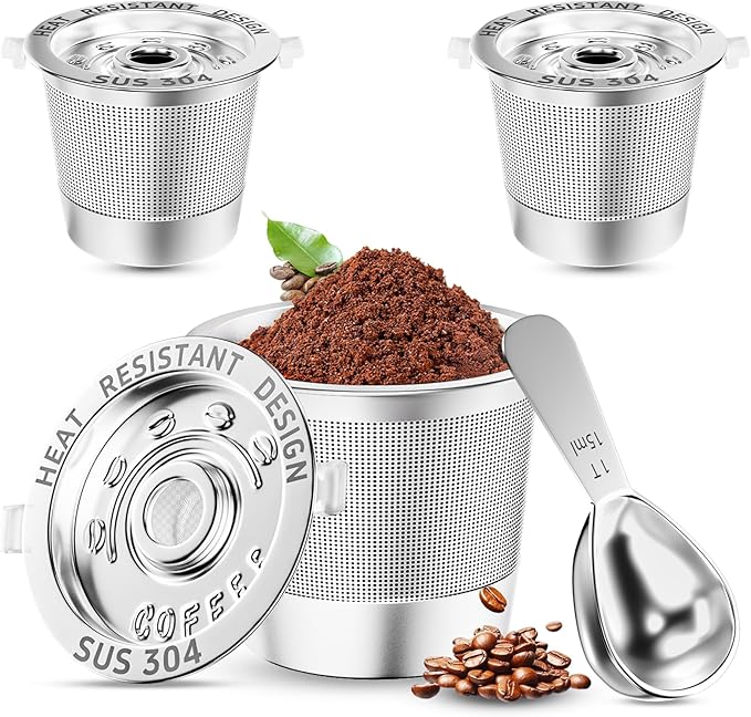 3 Pack Reusable K Cup for Keurig 1.0,Stainless Steel Reusable K Cups for Coffee Maker K Cup Reusable Coffee Pods with Heat Resistant Handles and Scoop