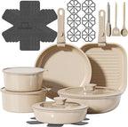 26 Pcs Pots and Pans Set Non Stick, Ceramic Cookware Set Non Toxic with Detachable Handles, Healthy Induction Cookware Oven Safe RV Kitchen Set, PFAS PFOA & PTFE Free, Taupe