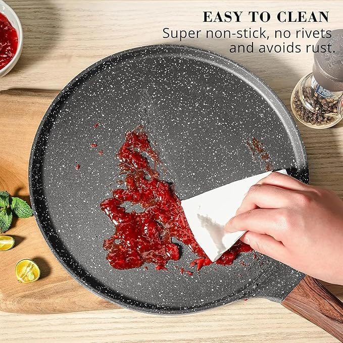 Nonstick Crepe Pan Set, 5 Piece Set Kitchen Pancake Grill Pan, 8 Inch Granite Coating Flat Skillet Tawa Dosa Tortilla Pans, Pizza Pans, Fry-Pan Compatible with All Stovetops (8 Inch)