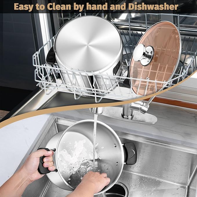 P&P CHEF Stainless Steel 3-Ply Sock Pot with Lid, Stockpot for Cooking Pasta & Stewing Soup, Fits Multi Stoves, Heat-proof Handle & Clear Lid, Heavy Duty & Dishwasher Safe, 12 Quarts