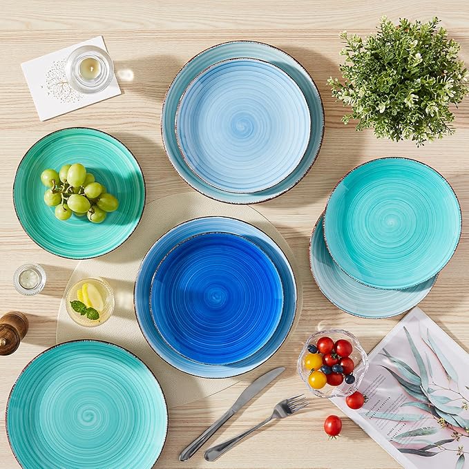 vancasso Bonita Dinner Plate Set, 10.5 Inch Ceramic Plates, Colorful Salad Plates set of 6, Microwave Oven and Dishwasher Safe, Assorted Color
