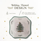 Spode Christmas Tree 9.5-Inch Square Salad Bowl - Ceramic Earthenware Serving Bowl for Salads, Soups, Pasta, and Side Dishes - Festive Holiday Dinnerware with Iconic Christmas Tree Design