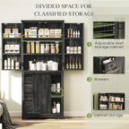 DWVO Kitchen Pantry Storage Cabinet with Barn Door, Tall Storage Cabinet with 4 Drawers and Adjustable Shelves, Versatile Storage for Living Room, Dining Room or Hallway, Drak Oak