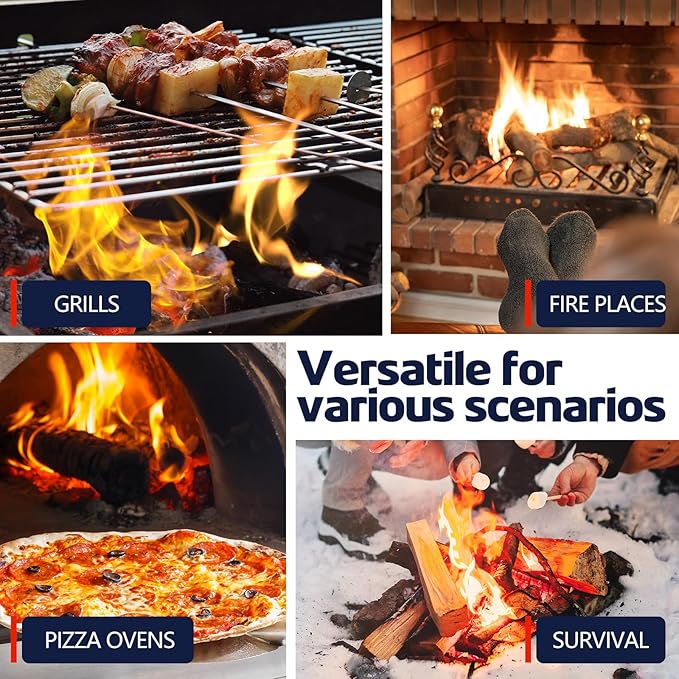 Fire Starter 72Pcs - Extra Long 12min Natural Fire Starters for Grill, Fireplace, Camping & Survival Kit | Waterproof, Odorless, Safe for BBQ/Pizza Oven/Chimney (Indoor & Outdoor)
