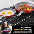 Guy Fieri's Flavortown 2-Piece Ceramic Cookware Set, Nonstick Frying Pan Set 10" and 12", Kitchen Cookware, Made without PFAS PTFE PFOA, Oven and Dishwasher Safe, Easy to Clean Everyday Cookware, Red