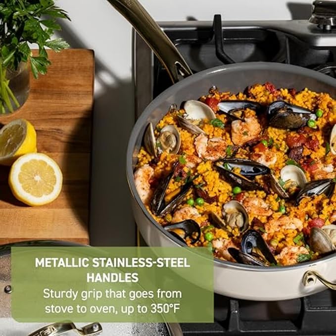 T-Fal Preserve Ceramic Nonstick Frying Pan 2-Pc Set, 8.5" & 11", Oven Broiler Safe up to 350°F Cookware, InoCeram Glide Technology, Frying Pan Skillet, Pots & Pans, Beige