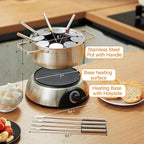CUSIMAX Electric Fondue Pot Set with Temperature Control, 8-Color Coded Forks, Stainless Steel Fondue Maker, For Chocolate, Cheese, Broth, Oil, 1500W, 1.4 Quarts, Easy to Clean