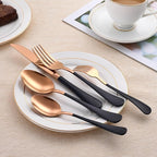 20-Piece Black and Rose Gold Silverware Set 18/0 Stainless Steel Silverware Set Black Handle Cutlery Set Service for 4 Dinner Knives Forks Spoons Set Flatware Set Finish Dishwasher Safe