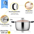 E-far 6 Quart Stock Pot, Stainless Steel Metal Soup Pot with Glass Lid for Cooking, Healthy & Rust Free, Heavy Duty & Dishwasher Safe
