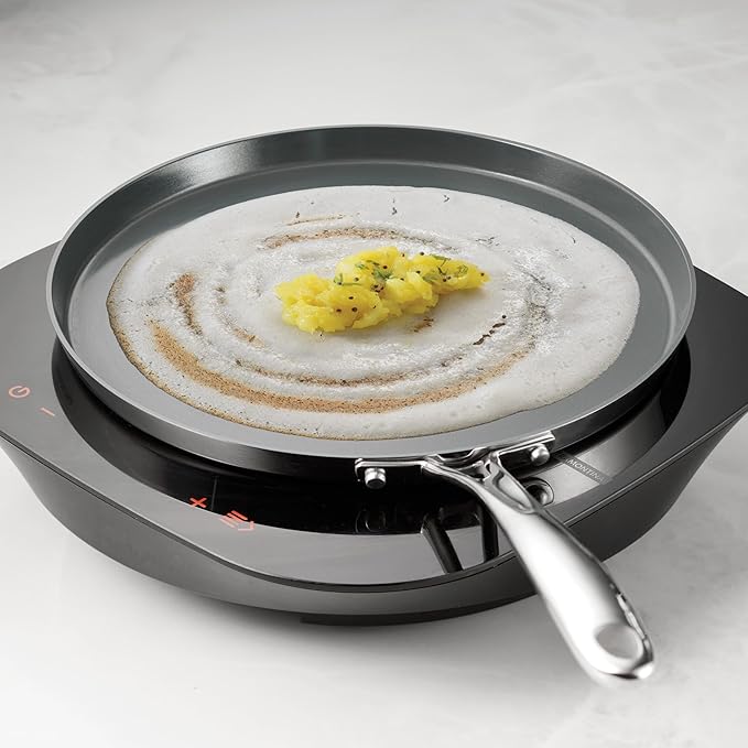 Tramontina Utsava 11-Inch Tri-Ply Clad Stainless Steel Ceramic-Coated Dosa Tawa, Non Stick Tava Pan for Roti, Crepe Pan, Comales para Tortillas, Pancake Griddle, Nonstick Flat Skillet