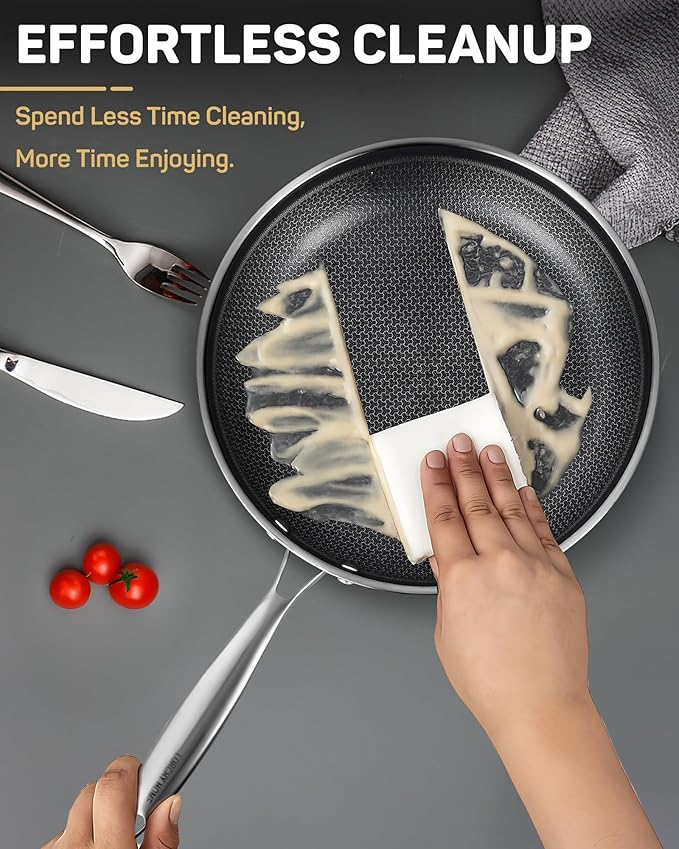 Stainless Steel Nonstick Frying Pan, Hybrid Ceramic 10-Inch Frying Pan, Stay-Cool Handle, PFAS & PFOA PTFE Free, Dishwasher & Oven Safe, Scratch-Resistant, Compatible with Induction & All Cooktops
