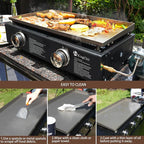 KingChii 19" Tabletop 2-Burner Griddle Portable Gas Grill with Rear Grease Trap, Powder Coated Steel, Black