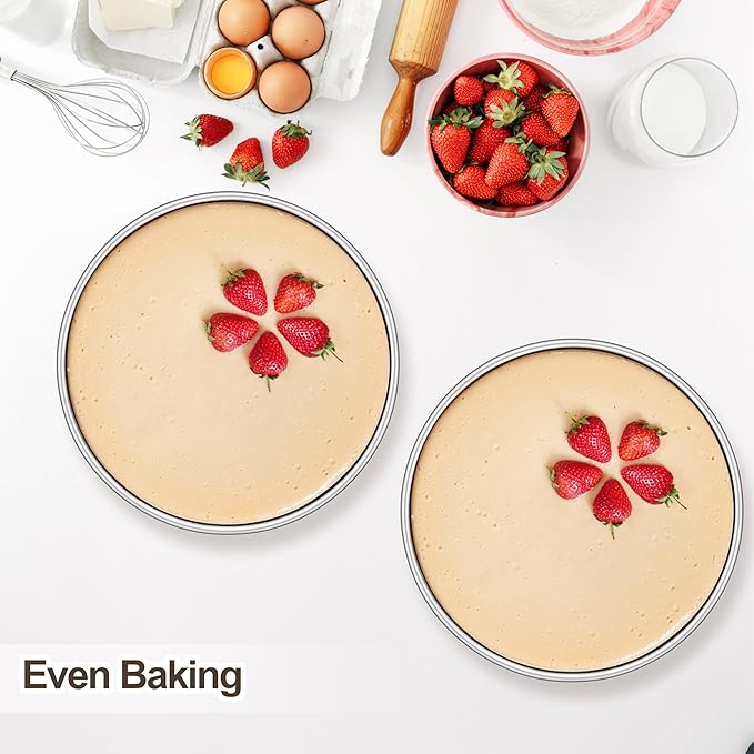 Homikit Round Cake Pan Set of 2, 8 Inch Stainless Steel Baking Layer Cake Pans, 2” Non Toxic Healthy Deep Nonstick Cake Tins, Leak-proof & Easy Releasing, Oven & Dishwasher Safe