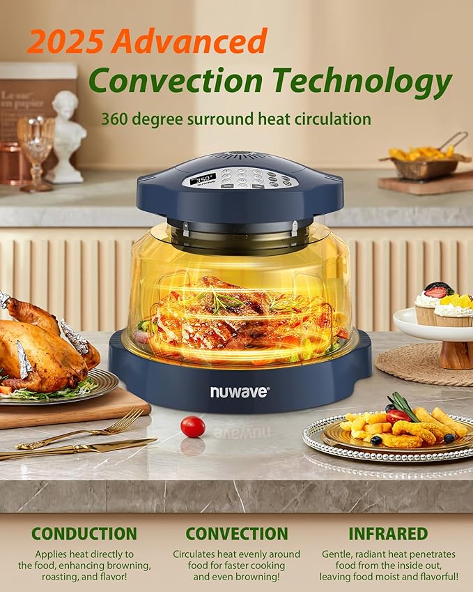 Nuwave Oven Pro Plus Air Fryer, Infra-Red Countertop, 2025 Advanced Convection, No Defrosting or Preheating, Cook Fresh or Frozen, Durable Power Dome, 100 Presets & 50 Memory, PFAS Free, Dark Blue