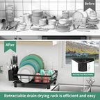 MOUKABAL Dish Drying Rack, Dish Rack, Stainless Steel Dish Racks for Kitchen Counter, Dish Drainer with Removable Utensil Holder, Drainboard (Black)