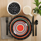 Gibson Home Festival Rings 16-Piece Stoneware Dinnerware Set – Colorful Hand-Painted Plates, Bowls & Mugs, Service for 4, Dishwasher & Microwave Safe Vibrant Tableware
