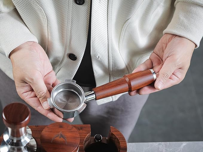 Breville Espresso Machine Accessories Kit 54mm – Bottomless Portafilter, Calibrated Tamper, Distributor, Rosewood Tamping Station & Knock Box | Espresso Bar Essentials