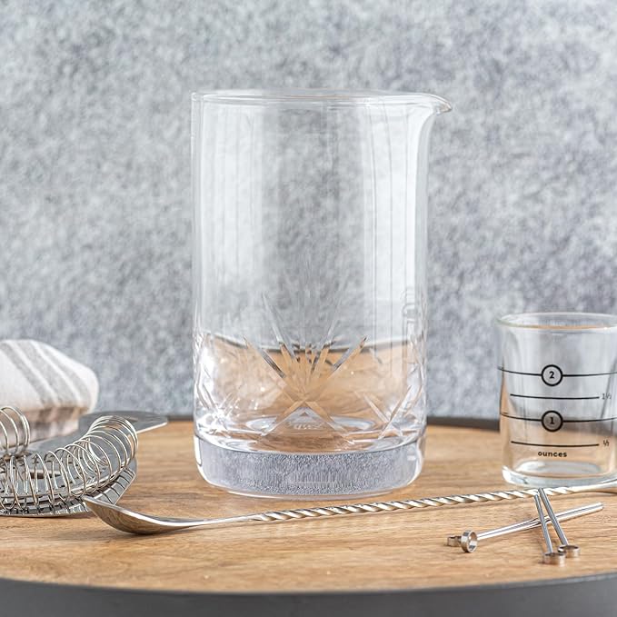 Cork & Mill Cocktail Mixing Glass - Large 24 oz Crystal Cocktail Mixer for Old Fashioneds, Manhattans and Other Stirred Whiskey Drinks - Essential Bar Accessories for Bartenders and Home Mixologists