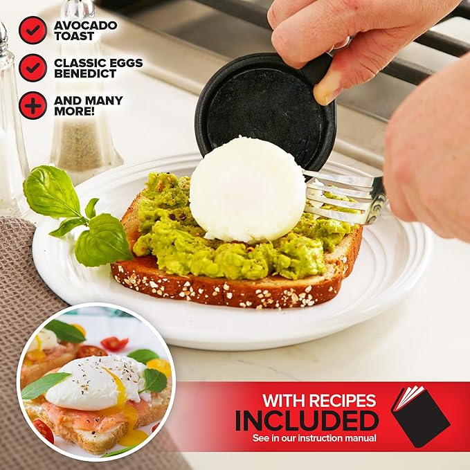 Nonstick Egg Poacher Pan, 2 Poached Egg Cups, Easy Poached Egg Cooker Stainless Steel, Perfect Eggs Benedict Maker, Egg Poaching Pan, PFOA-Free Silicone Spatula - Modern Innovations