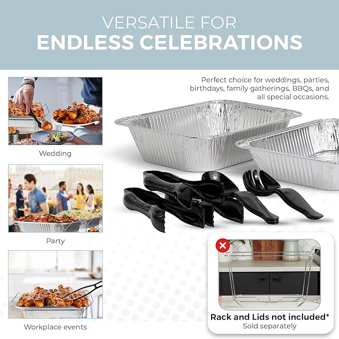 Alpha Living 6 Pack Refill Kit - Disposable Chafing Dish Buffet Set, Welded Body Food Warmers for Parties, Fuel Cans, Half Size Pans, Warming Trays