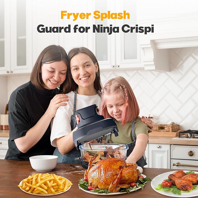 2 PCS Silicon Splatter Shield for Ninja Crispi Air Fryer Heat-Resistant Splash Guard,for Ninja Crispi Accessories,Crisp Containers,Crispy Replacement Parts Protects Kitchen from Oil Black&Grey