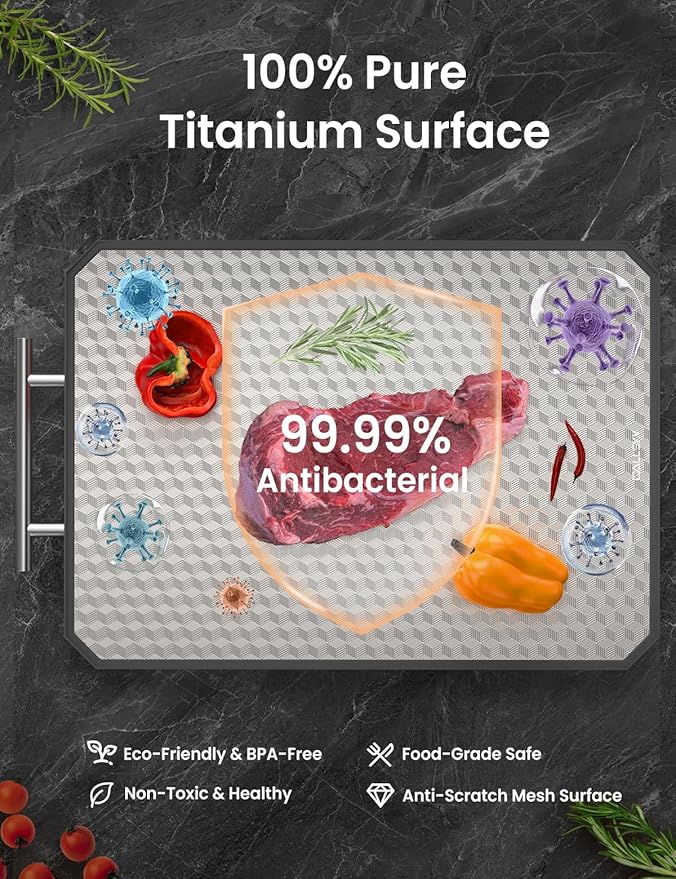 Cutting Board for Kitchen, Non Toxic Titanium Cutting Board, Double-Sided Metal Chopping Board with Juice Groove, Cutting Boards for Meat, Vegetables and Fruits, Dishwasher Safe Large 16”×11”