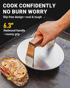 Smash Burger Press 8 Inch, 3.1 Lb Burger Smasher, Heatable for Searing Panini, Steak, Chicken, Salmon, Stainless Steel Bacon Press, Flat Bottom, Seasoning Free, Wooden Handle No Spin