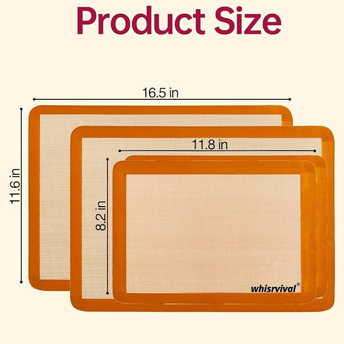 4 Pack Silicone Baking Mat, Non-Stick Silicone Baking Sheet, Food Safe, 480℉ Heat Resistant, 2 Half & 2 Quarter (Orange)