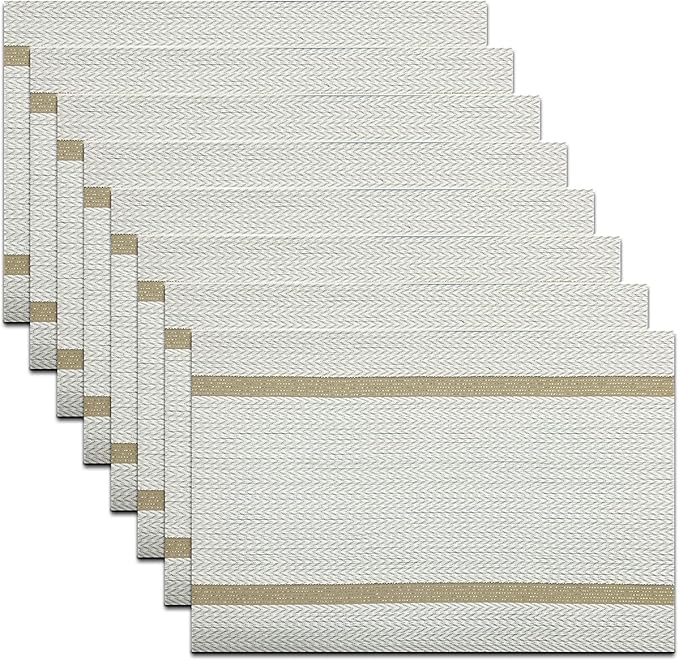 PIGCHCY Luxurious Placemats Set of 8, 18 x 12 inches Elegant Placemats Non-Slip Washable Durable Table Mats for Home/Dining Room Decoration (Beige White)