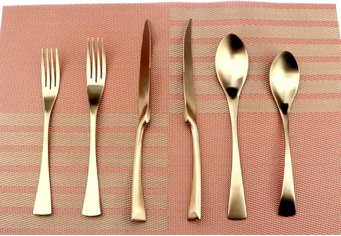6-Piece Flatware Set,Extra Thick Heavy Duty - 18/10 Stainless Steel Cutlery Sets,High Matte Finish Rose Gold Flatware Sets Service for 1,Multipurpose Use for Home,Kitchen Utensil Sets