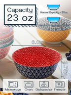 DOWAN Soup Bowls Set of 6, Cereal Bowls for Kitchen, 23 OZ Large Ceramic Bowl, Colorful Vibrant Patterned Porcelain Bowls for Kitchen Decor and Housewarming Gift, Dishwasher and Microwave Safe
