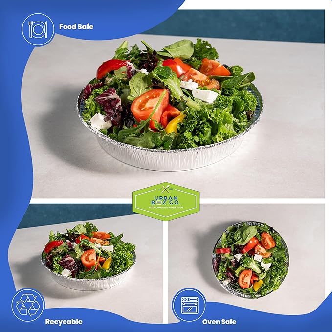 7” Round Aluminum Foil Pans - 50 Pack with Clear Dome Plastic Lid | Disposable Deep-Sided Baking Pans, Ideal for food storage, Baking, Grilling, Cooking, Catering & Prepping. (50, with Dome Lid).