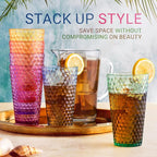 Laguna Plastic Drinking Glasses, Premium Quality Durable BPA-Free Water Tumblers, Dishwasher-Safe, Stackable Cups in Assorted Colors, 18 oz Set of 12