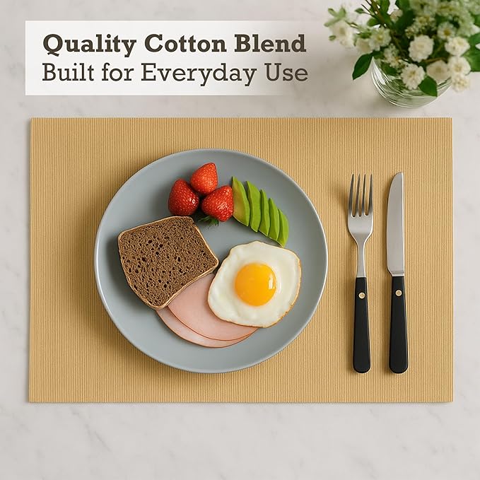 Cloth Placemats Set of 4, Cotton Blend Durable Layered Table Mats, Non-Slip Wrinkle Free Place Mats for Dining Table, Easy to Clean (Croissant Brown, 13x19 Inch)