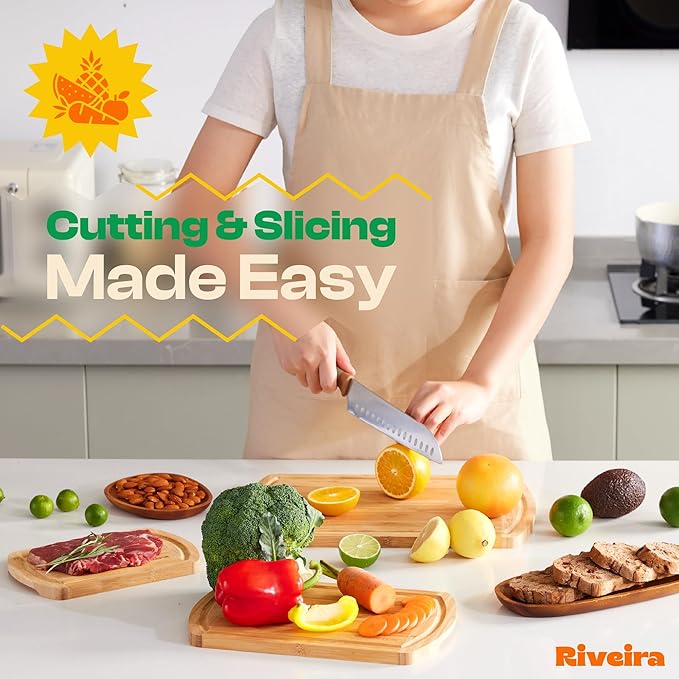 Riveira Two Tone Bamboo Wood Cutting Board – Gourmet Bamboo Grandeur: 24 x 18 Wooden Cutting Board – Wooden Cutting Boards For Kitchen Decorative – Innovative Juice Grooves Wooden Chopping Board