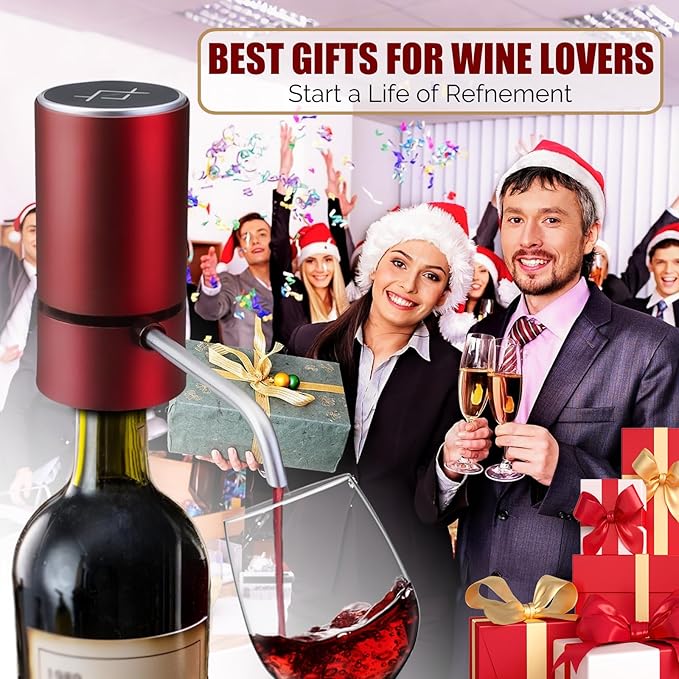 Electric Wine Dispenser, Aerator, Pourer & Vacuum Wine Pump, Portable One Button Automatic Wine Aerator for Quick decanting, Improving Wine Taste & Aroma, Gifts for Men & Women Wine Lovers (Red)