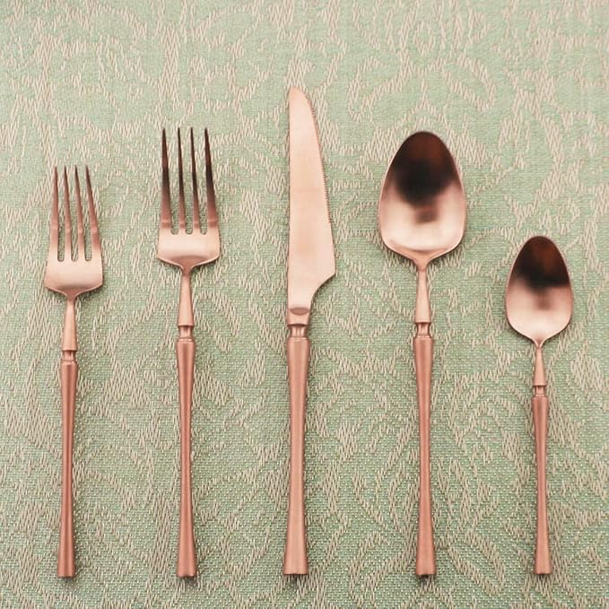 Gugrida Unique Flatware Set - 20 Piece Iridescent Silverware Sets | 18/10 Stainless Steel Reusable Cutlery Set | Luxury Rose Gold Utensils Service For 4 with Dessert Fork, Knife, Spoon, Dinner Fork