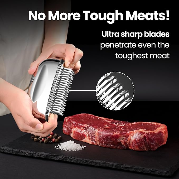 Meat Tenderizer Tool, Ultra Sharp Needle Blades 100% Stainless-Steel, Heavy-Duty Kitchen Gadgets, Hand Held Meat Tenderizer Needle Tool, Cooking Gadget for Tenderizing Chicken, Steak, Veal, BBQ