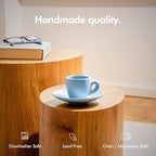 KIVY Espresso Cups Set of 4 [Set 4x 3oz]- Espresso Set Thick Walled Stoneware Espresso Cup Set - Italian Style Espresso Cups and Saucers - Coffee Mugs - Pastell Green, Blue