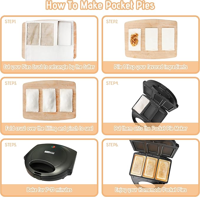 Electric Mini Pocket Pie Maker Machine with Crust Cutter, Pocket Pie Iron Press with Non Stick Surface, Ideal for Hot Chicken Pockets Pizza Pockets Grilled Cheese Sandwiches and More